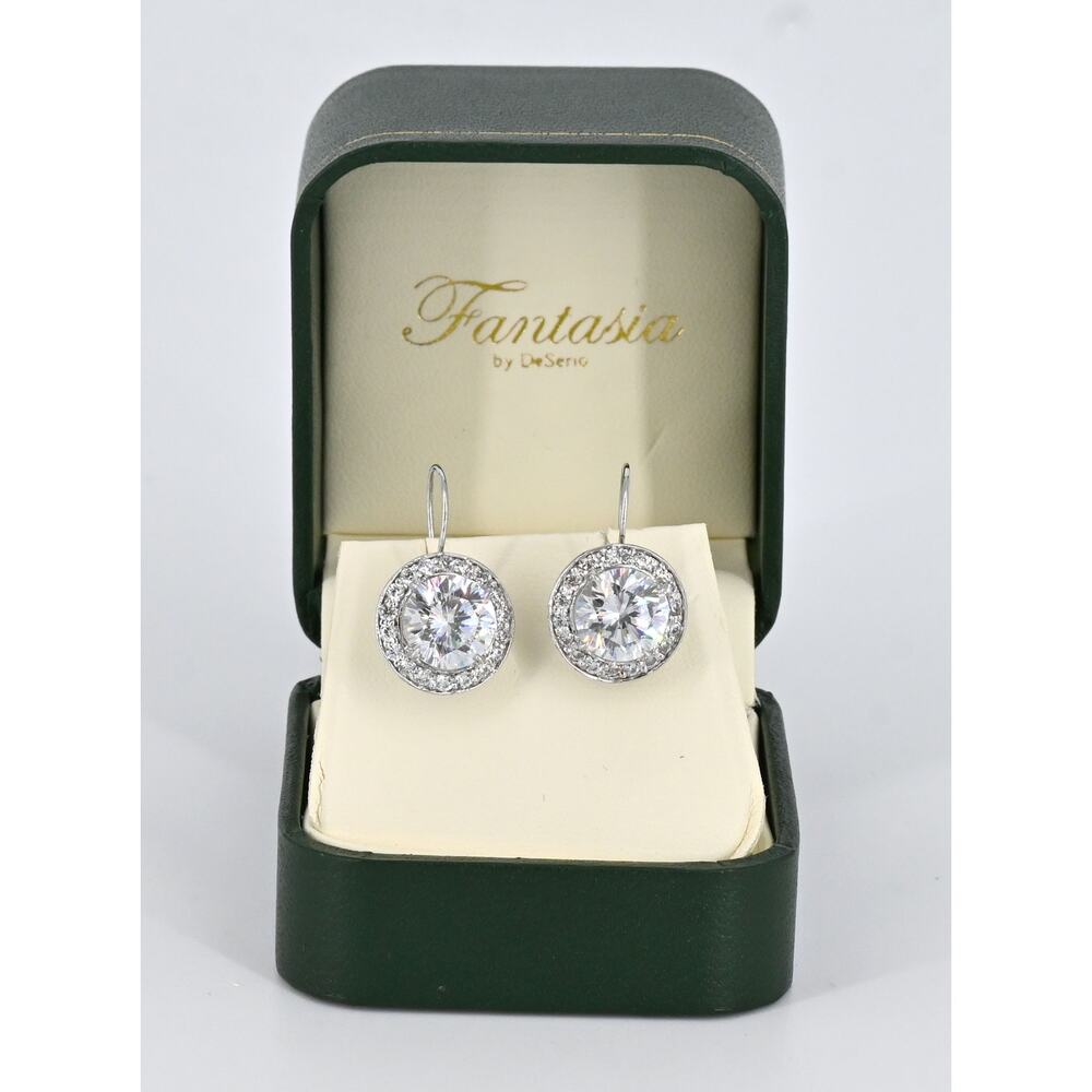 Fantasia by DeSerio | Round Cubic Zirconia Drop Earrings With Tags & Box